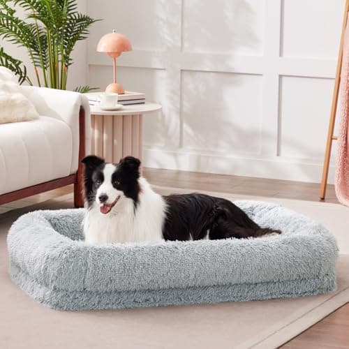ZOMISIA Calming Dog Beds for Large Sized Dogs - Orthopedic Fluffy Pet Bed, Donut Waterproof Pet Sofa with Washable Removable Cover, Supportive Egg Foam and Nonskid Bottom, Grey
