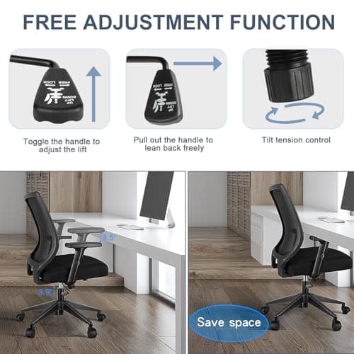 Schwake Ergonomic Office Chair Home Mesh Desk Chair with Adjustable Arms - Mid Back Computer Chairs for Adults - Swivel Task Chair Comfortable for Home Office (Black) 6