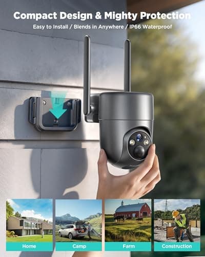 LIWAN 4G LTE Cellular Security Camera Outdoor Wireless, Security Camera No WiFi Need, Off Grid Cameras Solar Powered for Home Security with SIM Card, 2K Color Night Vision, 360° View, PIR Sensor, Gray 6