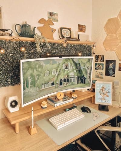 ROCDEER Bamboo Dual Monitor Shelf, Monitor Stand Riser with Underneath Storage for Desk Office Supplies, Supports Heavy TV up to 300 lbs, Natural 3