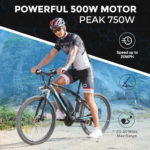 ANCHEER Hummmer Electric Bike for Adults 27.5'' Peak 750W Electric Mountain Bike/Ebike, 3 Hours Fast Charge, 55 Miles Electric Bicycle with 48v/499Wh Battery, LCD Display, 21 Speed Gears 8