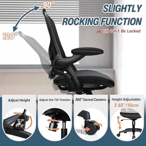 KIZECK Mesh Home Office Computer Desk Chair Height Adjustable Lumbar Support with Flip Up Arms Swivel Wheels for Adult 5
