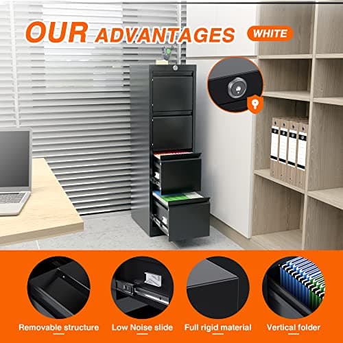 Aobabo 4 Drawer Filing Cabinet, Metal Storage Cabinet for Hanging Files, Steel Filing Cabinet for Home Office, 52.36in, Black 5