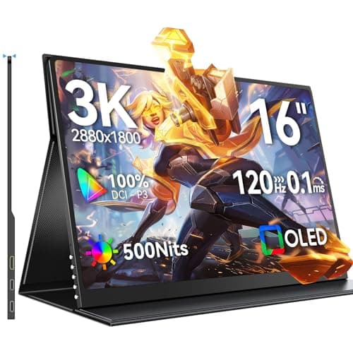 UPERFECT OLED Portable Monitor 16", 3K 2880x1800 | 120Hz | 0.1ms Portable Gaming Monitor, 500 Nits |100% DCI-P3 | 100000:1 Contrast | Ultra-Slim Design for Laptop Mini PC Phone Game Consoles Ucolor O2