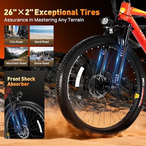 LUXECYCLES Electric Bike for Adults 70Miles 20 MPH,750W Peak Brushless Motor,48V 10.4Ah Removable Battery Ebike,21-Speed/26 tire,Dual disc Commute Electric Bicycle(TUV& UL2849) Orange 8