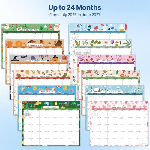 2025.7-2027.6 Magnetic Calendar for Refrigerator with 2 Pack Magnetic Note Pad for Fridge, 2 Year from July 2025 to June 2027 with Seasonal Patterns, Aesthetic Magnet Wall Calendar, 24 Monthly Refrigerator Calendars -- 11''*8.5'' 5