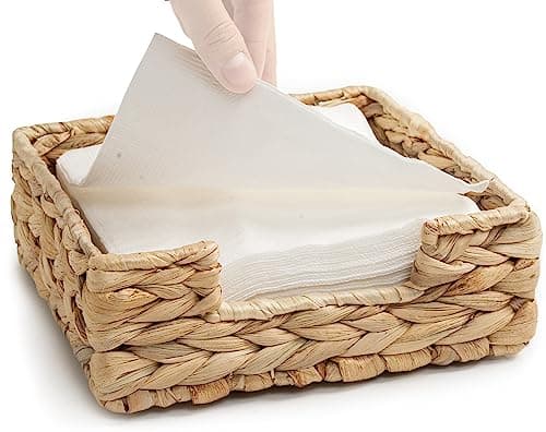 CLAYNIX Rattan Napkin Holders for Table, Napkins Holder For Paper Napkins, Kitchen Luncheon Paper on Boho Dining Countertop - Square