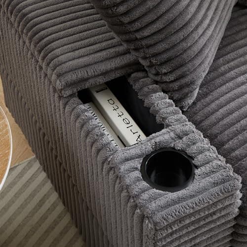 EXZLFA Oversized Chaise Longue Indoor，Comfy Thicked Upholstered Pad Lounge Chair with Ottoman，Soild Wood Sleeper Reclining Chair ，Corduroy Deep Seat Couch for Living Room（Grey 1Seat with Cup Holders 5