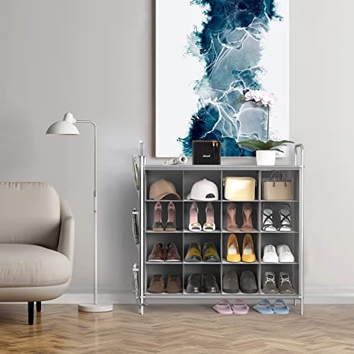Simple Houseware 4-Tier 16 Cube Shoe Cubby Rack Organizer, Gray 3