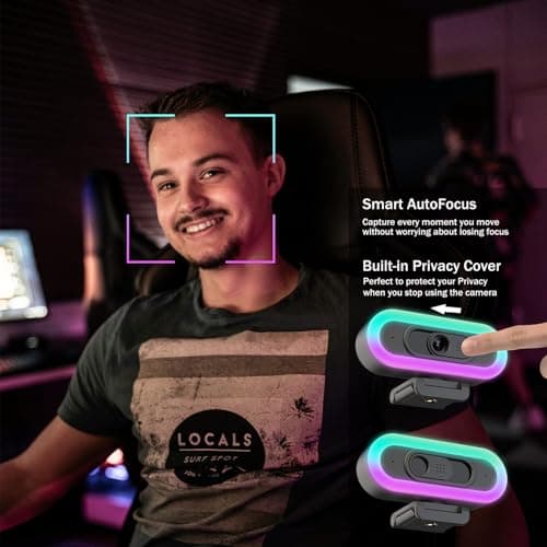 Hrayzan 2K USB C Camera Autofocus PC Webcam with Dual Microphones/Ring Light/Fill RGB Light/Cover, 65°FOV, Plug and Play Web-Cam Streaming Web Camera for Desktop Computer Laptop Mac Zoom 5