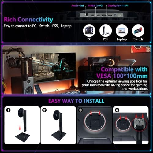 27 Inch Gaming Monitor 2K 1440P Can be liftable rotated IPS Computer Monitor, 165Hz丨1ms丨HDR 400丨95% DCI-P3丨120% sRGB，Speaker, G-SYNC And Free-sync Compatible, VESA Mountable, DisplayPort 1.4*2, HDMl 9