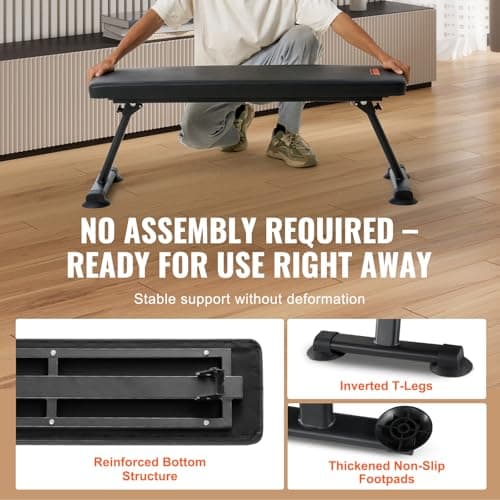VEVOR Flat Weight Bench, Foldable Strength Training Bench, Utility Workout Bench for Full Body Workout, 1000 LBS Press Bench for Home Gym Exercise, for Multi-Purpose Weight Training and Ab Exercises 5