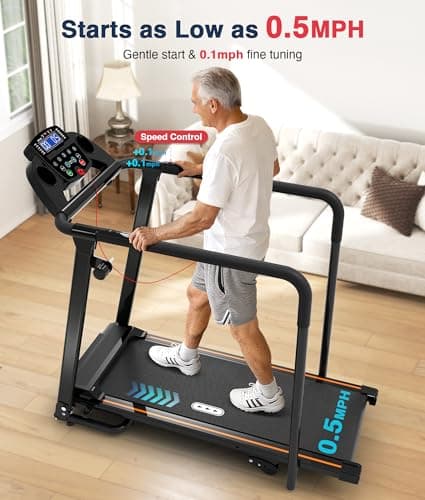 Redliro Treadmill for Seniors with Long handrails - 300 lbs Capacity Walking Treadmill for Seniors with 0%-2% Incline, Foldable, Heart Rate Monitor, Mute Home Recovery Walking Machine for Seniors 5