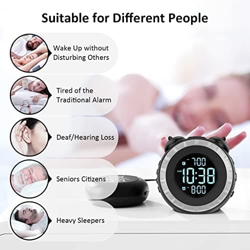 uscce Loud Dual Alarm Clock with Bed Shaker - 0-100% Dimmer, Vibrating Alarm Clock for Heavy Sleepers or Hearing Impaired, Easy to Set, USB Charging Port, Snooze, Battery Backup 8