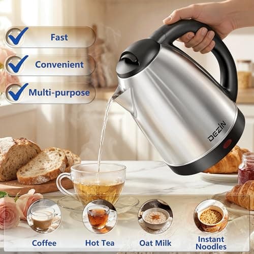 DEZIN Electric Kettle Upgraded, BPA Free 2L Stainless Steel Tea Kettle, Fast Boil Water Warmer with Auto Shut Off and Boil Dry Protection Tech for Coffee, Tea, Beverages 6