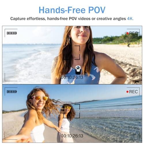 4K Tiny Action Camera, 30FPS Video & 20MP Photo,WiFi, Touchscreen, Portable and Versatile, Mount Anywhere, Stabilization, Mini Action Camera for Vlog, Webcam, Travel, Sports (White) 6