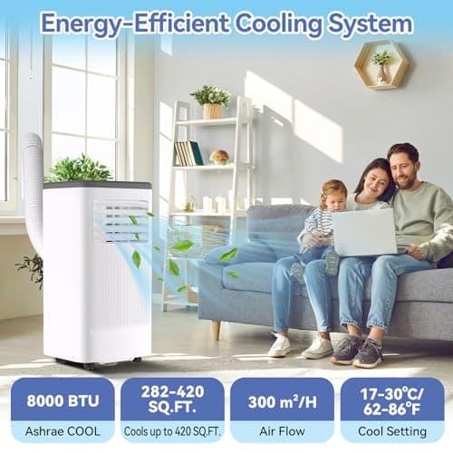 KOKEBREN 8000 BTU Portable Air Conditioner, Portable AC Unit with Cooling, Dehumidifier and Fan Functions, Cools Up to 420 Sq. Ft., Remote Control, LED Display Included, Gray Top 6