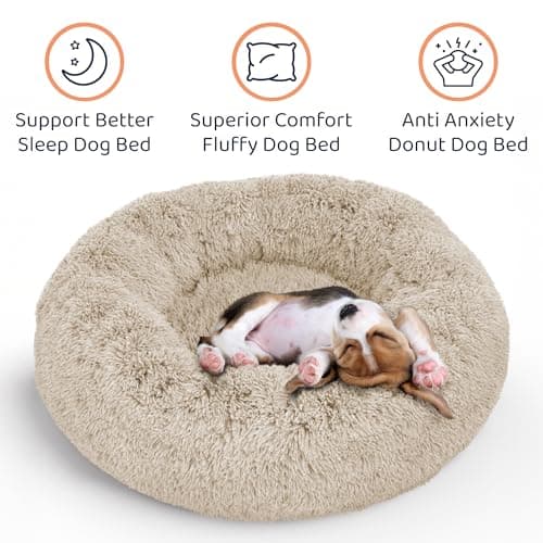 Donut Dog Bed - Premium Comfort for Anxiety Relief - Fluffy & Calming Design with Ultra-Plush Support | Cozy Round Dog Bed with Super Soft Circle Style (Beige, Small) 2