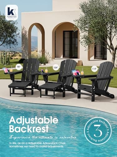 KINGYES Adjustable Folding Adirondack Chair with Footrest & 4-in-1 Multi-Functional Armrest Organizer, HDPE Foldable Recliner Adirondack Chair with Pull-Out Ottoman, Black 5