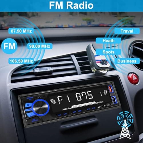 Car Radio Bluetooth Single DIN Car Stereo Audio,Car Audio with Push to Talk Button for Handsfree Calling,Supports FM/ MP3/EQ/SD/AUX,Dual USB,iOS & Android App Control,7 LED Colors | Not CD Player 6