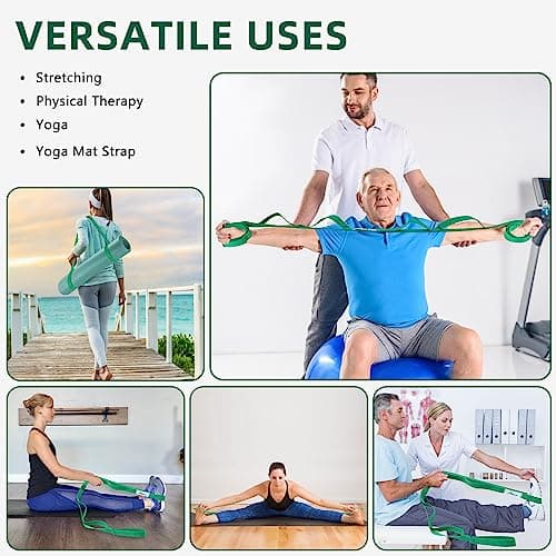 Abiarst Stretching Strap Yoga Straps for Physical Therapy, 10 Loops Non-Elastic Stretch Band for Pilates, Flexibility, Exercise and Gymnastics (Green) 6