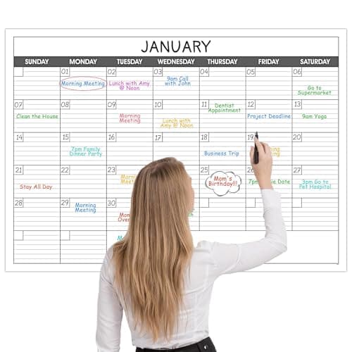 Large Dry Erase Calendar for Wall - Undated 1 Month Wall Calendar, 40" x 30", Erasable & Reusable Laminated Calendar with 8 Round Stickers, Great Layout Wall Calendar Dry Erase for Home, Office and School