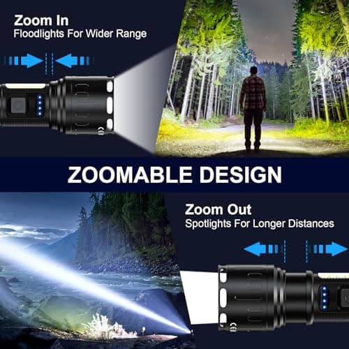 Rechargeable Magnetic Flashlights 100,000 High Lumens, Super Bright LED Powerful Flashlight 8 Modes with COB Work Light, Waterproof Handheld Flash Light for Camping (2 Pack with Leather Box, Black) 6