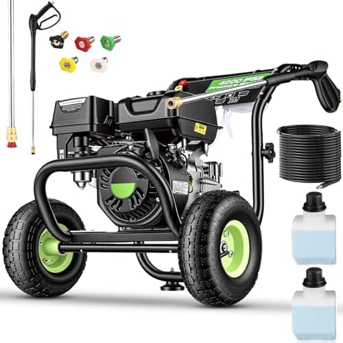 Gas Pressure Washer, 4200 PSI and 4.0 Max GPM Commercial Gas Power Washer, Spray Gun and Wand, 5 Nozzle Set, for Cars/Fences/Driveways/Homes/Patios/Furniture