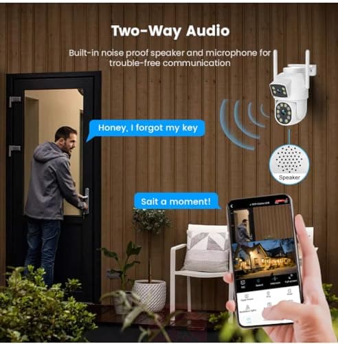 EVERSECU Dual Lens Linkage 6MP WiFi PTZ Security Camera Outdoor, 360° View, Auto Tracking, Motion Detection, Color Night Vision, 2-Way Audio, Compatible with Alexa(4pack) 5