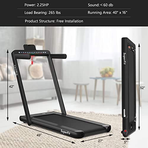 Goplus 2 in 1 Folding Treadmill with Dual Display, 2.25HP Superfit Under Desk Electric Pad Treadmill, Installation-Free, Bluetooth Speaker, Remote Control, Walking Jogging Machine for Home/Office Use 9