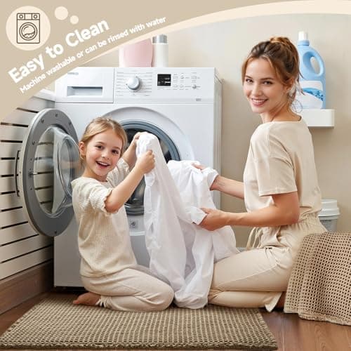 TYUU Waffle Bath Mat, Boho Bathroom Rugs Non Slip Washable Super Absorbent Quick Dry Farmhouse Bathroom Decor, 30"x20" Khaki 5