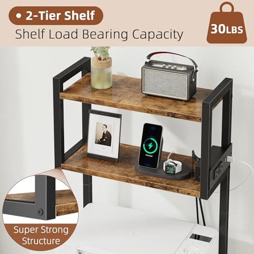 HIGDBFE 3 Drawer File Cabinet with Charging Station, 45''H, 3-Tier Filing Cabinet for Home Office, 11''*16'' for Small Printer, Fabric Drawer Fits Letter/A4, Tall Printer Stand, Rustic Brown 7