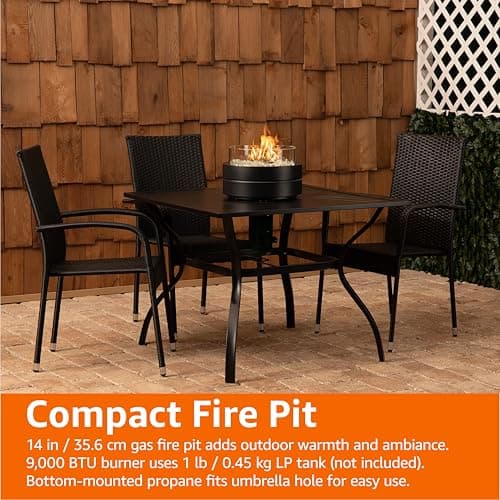 Amazon Basics 14-Inch Round Propane Fire Pit, 9000 BTU Portable Tabletop Fireplace with Glass Stones, Umbrella Hole Compatible for Outdoor Patio Tables, Gas Fire Pit for Dining, Brown 7