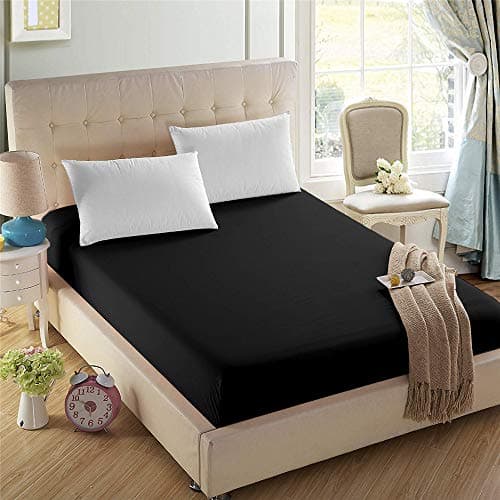 4U'LIFE Single Fitted Sheet, Prime 1800 Series, Ultra Soft & Comfortable, Double Brushed Microfiber (Black, Queen)