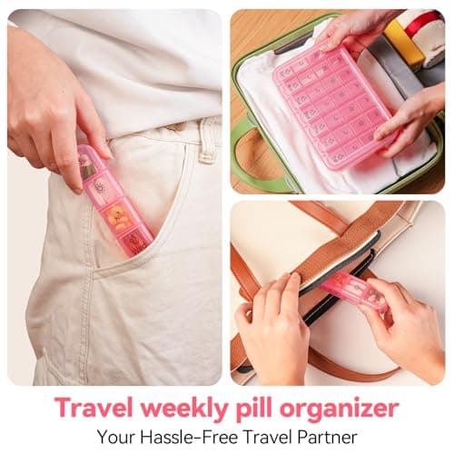 Zoksi Pill Organizer 4 Times a Day, BPA Free Weekly Travel Pill Box，Daily Pill Case with 28 Compartments to Hold Medicine, Vitamin and Supplement(Pink) 5