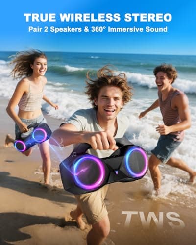 Bluetooth Speaker 80W(Peak)Loud with Bass, 20H Playtime, IPX7 Waterproof, RGB Lights, TWS, Large Portable Wireless Speakers for Outdoor, Home, Party, Pool, Beach, Tailgating, Gym, Work, Gifts (Black) 7