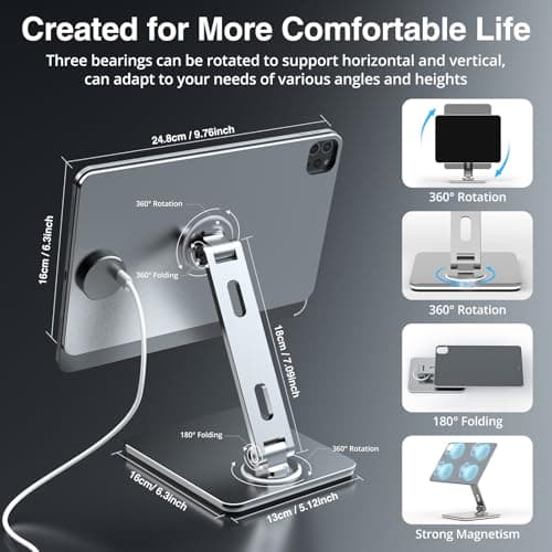 Magnetic Charging Stand for iPad Pro 11" / iPad Air 11" M2 M3, Foldable Aluminum Alloy Tablet Holder with Magnetic Charging Compatible with IPad Pro 11" 1st/2nd/3rd/4th Gen & i Pad Air 11" 4th/5th Gen 5