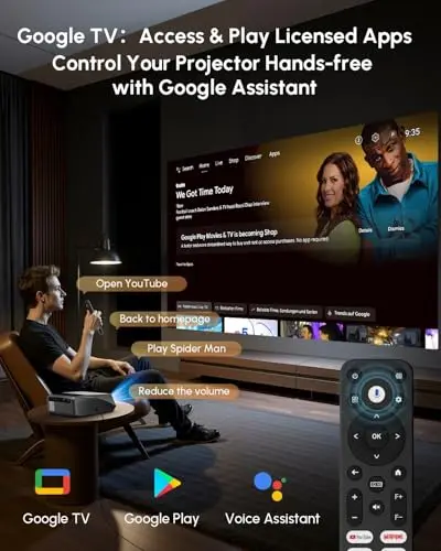 Smart LED 4K Projector Daylight HDR WiFi 6 Bluetooth DB Audio, 2300ANSI Daytime Movie Gaming Projectors 4K Ultra HD Home Theater Ceiling with Auto Focus Keystone Zoom Airplay USB Apps 5