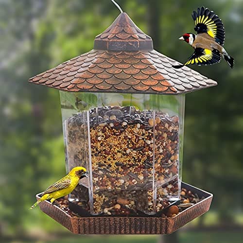 NEROSUN Bird Feeders for Outdoors Hanging, Red Copper Gazebo Bird Feeder for Roof Yard Garden Decorations 6