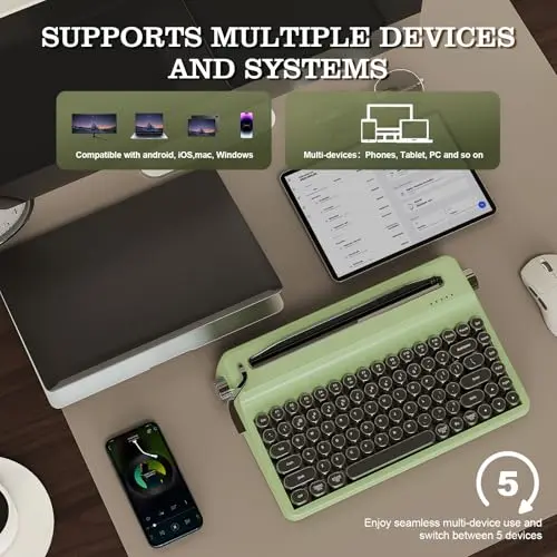 YUNZII QL75 Wireless Typewriter Retro Mechanical Keyboard(Green, Cocoa Cream V2 Switch) Keyboard Wrist Rest(Cat) 5