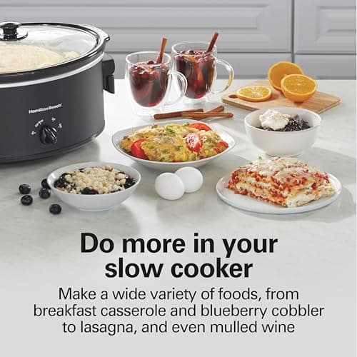 Hamilton Beach 6 Quart Slow Cooker with Space-Saving Folding Handles, 3 Heat Settings, Dishwasher Safe Stoneware Crock and Glass Lid, Black (33664) 7
