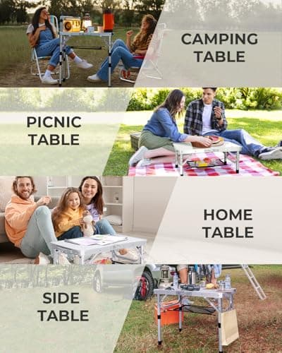 Sportneer Camping Table: Adjustable Height Small Folding Table 23.6" L x 15.7" W 4 Height with Mesh Layer - Compact & Portable Camping Essentials for Outdoor Camp Garden Picnic BBQ Dining Cooking 9