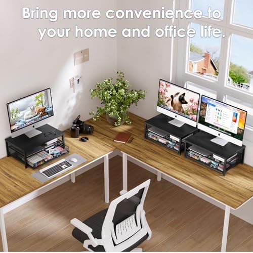 OPNICE Computer Monitor Stand Riser, Desk Organizer with Drawer, Laptop Stand, Office Desk Accessories & Workspace Desktop Organizers Storage for Office Supplies(Black) 6