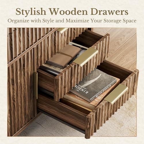 Perledesign Fluted File Cabinet with 5 Drawers, Large Storage with Cabinet Door, Mobile Filing Cabinet with Locable Wheels for Home Office, Black Walnut 5