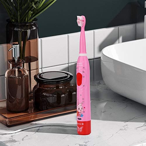 OJV 8630 Kids Sonic Electric Toothbrushes for Children Kids, 6 Modes 2-Min Timer, 6 Brush Heads, USB Rechargeable Power Smart Toothbrush for Girls Oral-Care Age 3-16 with Wall Mounted Holder (Pink) 8