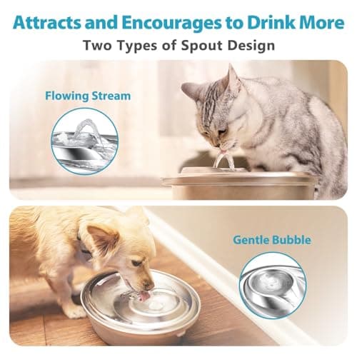 ORSDA Cat Water Fountain Stainless Steel, 2L Pet Fountain for Cats Inside, Dog Water Dispenser, Automatic Cat Drinking Fountains with 6 Replacement Filters for Cats, Small Dogs 3