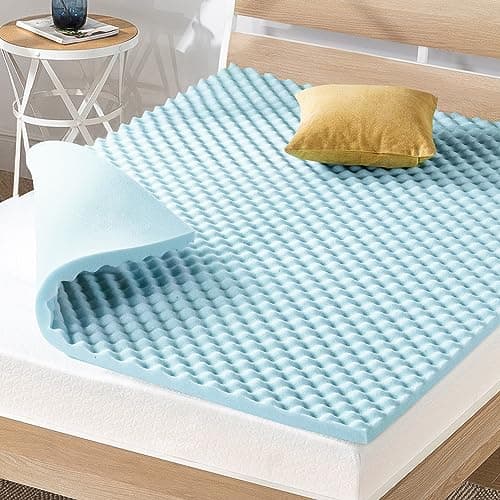 Best Price Mattress 1.5 Inch Egg Crate Memory Foam, Cooling Gel Infusion, Queen Mattress Topper, Dorm Essentials, Blue