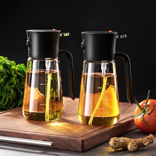 CXINYI Olive Oil Dispenser Bottle - 2 in 1 Oil Dispenser and Oil Sprayer - 500ml / 17Oz Oil Bottle with Enhanced Spray Nozzle - Oil Sprayer for Cooking, Kitchen, Salad, Barbecue Black 6