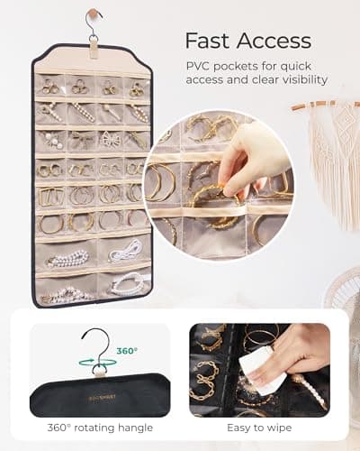 BAGSMART Earring Holder Organizer, Hanging Jewelry 56 Pocket Storage Storage for Women Accessories, Earring for Wall Holding Jewelries Black, 1 Piece 3