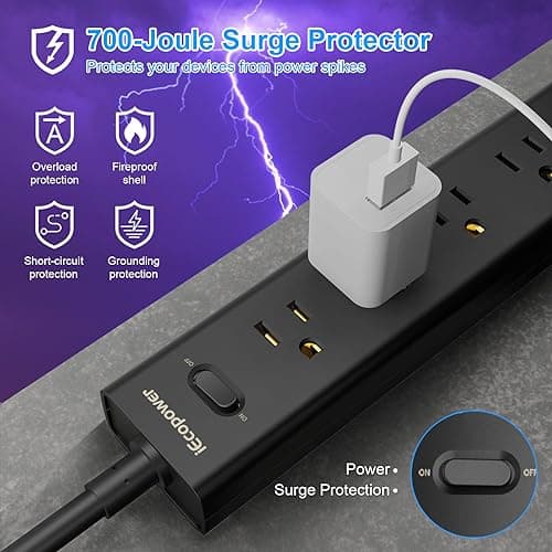 2 Pack Power Strip Surge Protector-5 Widely Spaced Outlets 3 USB Ports(1 USB C Port),1250W/10A with 5Ft Extension Cord, Power Strips with Surge Protection, Wall Mount for Home Office,Black 5